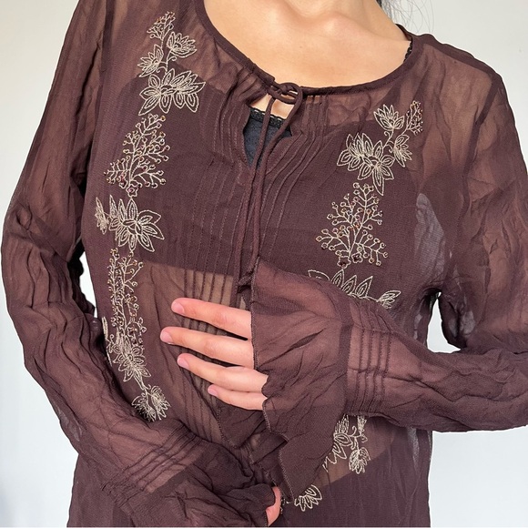 Caslon Brown Asymmetrical Blouse with Embellished Details - Picture 4 of 5